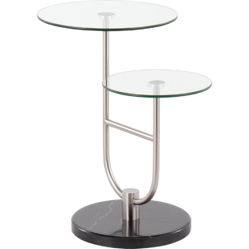 Trombone Side Table in Black Marble, Nickel & Tempered Glass